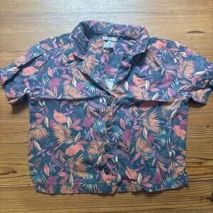 Nicole Miller orange red tropical short sleeve lyocell shirt SIZE S